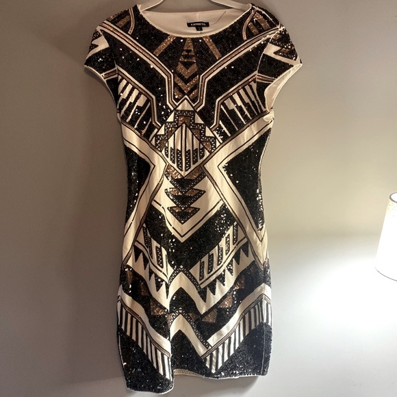 Express Dresses & Skirts - Small Sequined Express Aztec Mini Short Sleeve Bodycon party dress